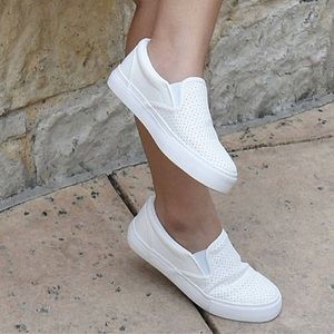 Soda brand White Platform Perforated Slip-On White Flats